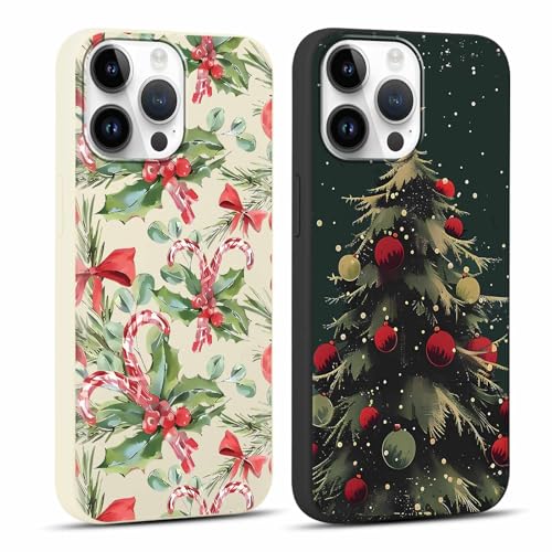 Yomjew Frohe Weihnachten Handyhülle für iPhone 14 Pro Max 17 cm (6,7 Zoll), niedliche Silikonhülle mit Weihnachts-Baum-Muster, kratzfest, stoßfest, weiche Geschenkhülle für Mädchen und Frauen, 2 Stück von Yomjew