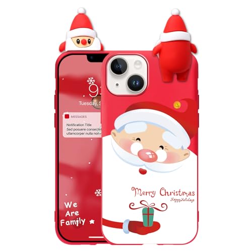 Yomjew Weihnachts-Schutzhülle für iPhone 15 Plus [6,7 Zoll], Hülle mit niedlichem 3D-Weihnachtsmann-Puppen-Muster, stoßfest, weich, dünn, TPU-Silikon, für Damen, Mädchen, Männer, Kinder, von Yomjew