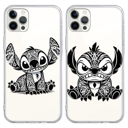 Yomyejisoo 2 Stück Transparente Handyhülle für iPhone 14 iPhone 13 Hülle 6.1", Weiches Silikon TPU Schutzhülle Case mit Kawaii Cartoon Anime AI Muster Design, Kratzfest Stoßfest Bumper Case,Niedlich von Yomyejisoo