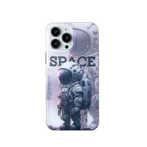 Yonds Queen Schutzhülle für iPhone 14 Pro niedliche Hülle, Cooler Cartoon Astronauten Weltraumplanet Mond Design stilvolle Abdeckung stoßfest modische Hülle (weißer Raum, iPhone 14 Pro) von Yonds Queen