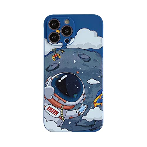 Yonds Queen für iPhone 16 Pro Max Niedliches Hülle, Cool Cartoon Astronaut Space Mond Planet Design Stilvoll Stoßstange TPU rutschfeste Stoßfeste Schutzhülle(iPhone 16 Pro Max, Blau Mond) von Yonds Queen