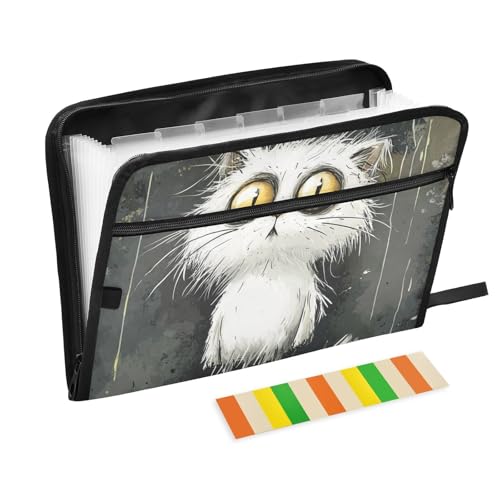 Anpassbare erweiterbare Hängemappen, 13 Taschen, A4, Briefgröße mit Reißverschluss, für Schule, Zuhause, Büro, Klassenzimmer, A Cartoon Cat Para Guardar von Yoogain