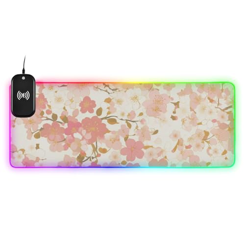 Yoogain Mauspad mit Rose, Retro, japanische Blume, kabelloses Aufladen, leuchtend, Tier, Anime, Tier, rutschfest, 80 x 30 cm von Yoogain