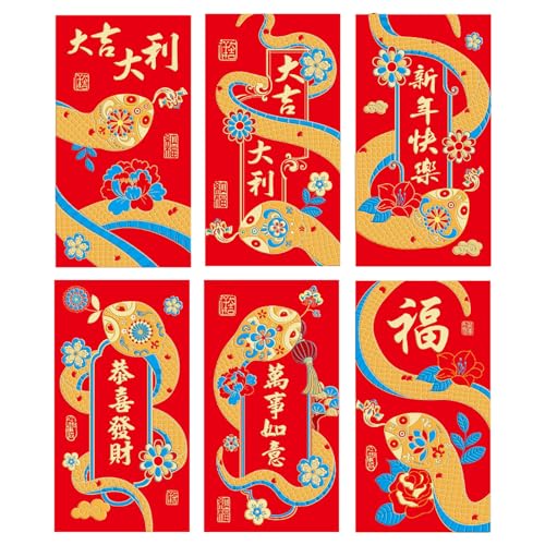 6 Stück Neujahrs Rötungspakete Traditionelle Schlangenjahr Themenumschläge Multifunktionale Chinesische Zodiacs Geldpapiertüte von Yooghuge