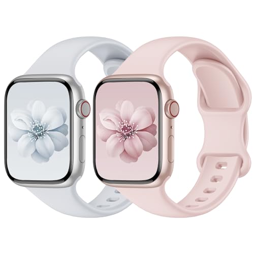 Yoohoo 2 Stück Silikon Armbänder kompatibel mit Apple Watch Armband 40mm 41mm 42mm 44mm 45mm 46mm 49mm für Damen Herren,Sport Ersatzarmband für iWatch SE Series 10 9 8 7 6 5 4 3 2 1 Ultra Ultra2 von Yoohoo