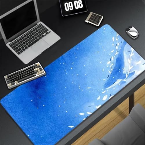 Gaming Mauspad XXL Blaue Wal-Landschaft,800x300x3mm Mousepad Große Vernähte Kanten rutschfest Schreibtischunterlage Verbessert Präzision und Geschwindigkei Mousepad für PC Gamer Büro von Yoonqun