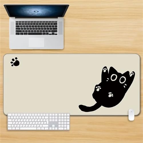 Gaming Mauspads Niedliche schwarze Katze Großes Tischunterlage Mousepad XXL Mauspad 700x400x3mm Schreibtisch Protector Matte mit Anti-Rutsch Basis mit Genähten Rändernfür für Gaming Büro Zuhause von Yoonqun