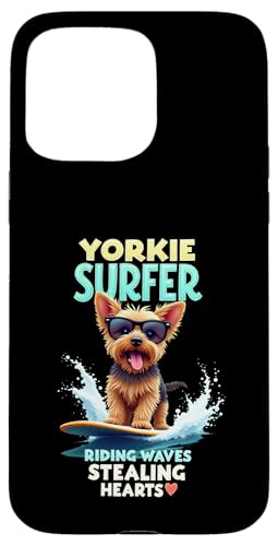 Cooler Yorkshire Terrier Surf-Hund Hülle für iPhone 15 Pro Max von Yorkshire Terrier Fun Designs