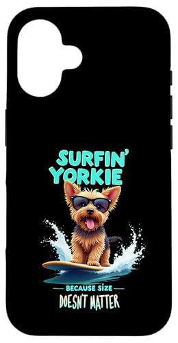 Cooler Yorkshire Terrier Surf-Hund Hülle für iPhone 16 von Yorkshire Terrier Fun Designs