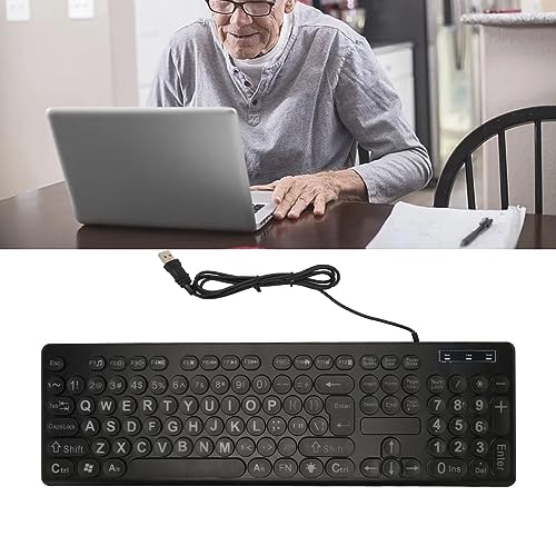 Yosoo 104-Tasten-Tastatur, Hintergrundbeleuchtete, Große, Kabelgebundene Tastatur für ältere Menschen mit Sehbehinderung, mit Einstellbarer Helligkeit, USB-Plug-and-Play, Komfortable von Yosoo