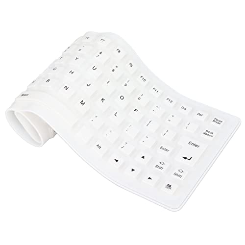 Yosoo Silikon-Tastatur mit 85 Tasten, Rollbar und Soft-Touch, Geräuschlos, USB-Kabel, Faltbare Silikon-Tastatur für PC, Weiche Silikon-Tastatur, Faltbare Silikon-Tastatur (White) von Yosoo