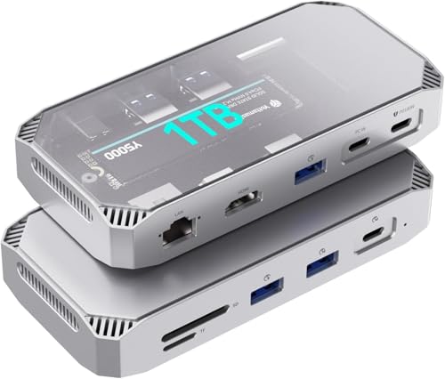 Yottamaster MJ10 1TB Externe SSD mit 10 Ports Erweiterung, USB C Hub mit 1TB M.2 NVMe SSD, bis zu 1000 MB/s, USB C HUB Adapter 10Gbps unterstützt 4K@60Hz HDMI, 100W PD, SD/TF Kartenleser, Ethernet von Yottamaster