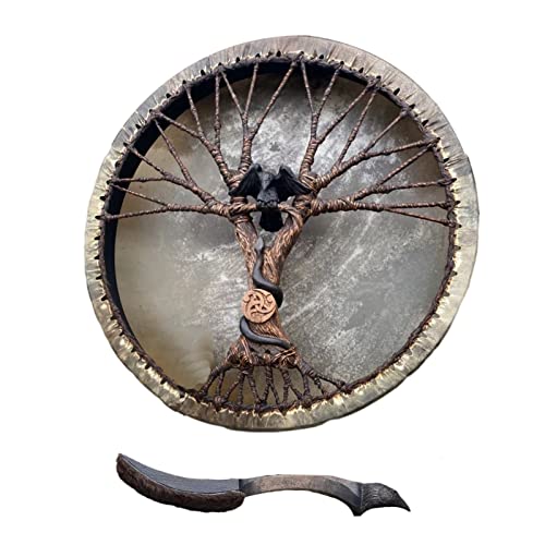 Youding Shaman Drum Sibirische Shaman-Trommel – Dekoration Baum Leben, Trommel mit Holzrahmen für spirituelle Musik, Balance, Reflexion und Meditation von Youding