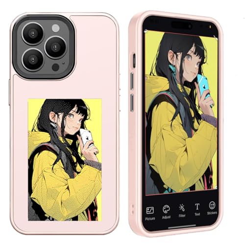 Youery Ink Screen Smartphone-Hülle, Kompatibel mit iPhone, von 3,5-Zoll-Bildern auf der Hülle, Custom Image Display AI Cell Phone Case, Anti-Drop TPU Rubber DIY Phone Case (Rosa, iPhone14 Pro Max) von Youery