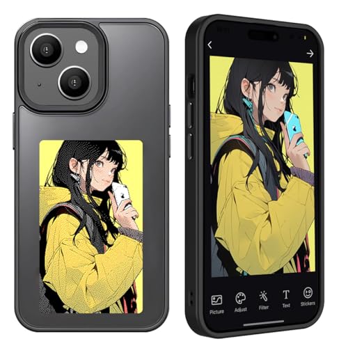 Youery Ink Screen Smartphone-Hülle, Kompatibel mit iPhone, von 3,5-Zoll-Bildern auf der Hülle, Custom Image Display AI Cell Phone Case, Anti-Drop TPU Rubber DIY Phone Case (Schwarz, iPhone 15) von Youery