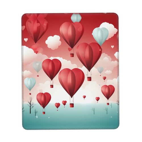 Mauspad mit romantischem Herzballon-Druck, Computer-Mauspad mit rutschfester Gummiunterseite mit genähtem Rand, Mauspads für Büro, Zuhause, Gaming, Arbeit, Studium von YoupO