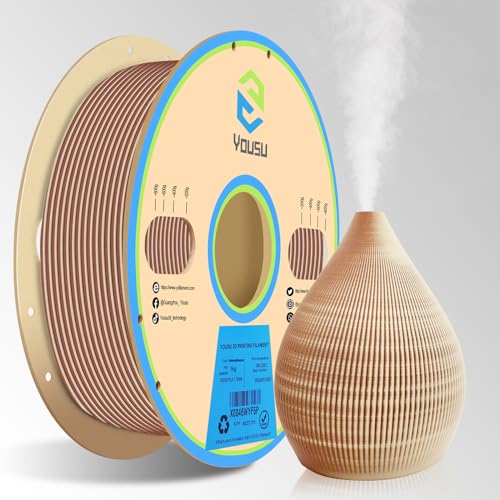 YOUSU PLA Filament 1.75mm, Holz Nussbaum 3D Drucker Filament mit 20% Holzpulver+80% PLA+, Zweifarbiges Holz Filament 1 kg (2,2 lbs) Spule von Yousu