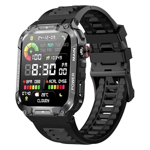 Militär-Smartwatch für Herren, 5,0 cm, Outdoor-Sport-Smartwatch mit Annehmen/Tätigen von Anrufen, Fitnessuhr, Blutsauerstoff, Herzfrequenz- und Schlafmonitor, kompatibel mit iPhone und Android-Handys, von Ypaddbu