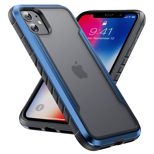 Yriklso Schutzhülle für iPhone 12, stoßfest, militärischer Fallschutz, harte Rückseite, durchscheinende Schutzhülle für iPhone 12/12 Pro 6,1 Zoll, Metallblau von Yriklso