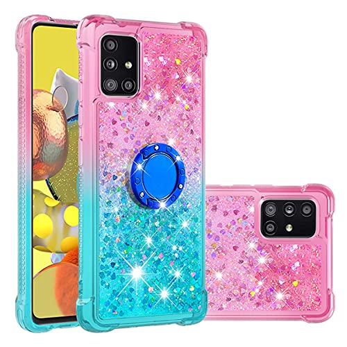 Ysnzaq Liquid Hülle für Samsung Galaxy A02S, Glitzer Fließend Quicksand Soft TPU Rotating Ring Ständer Stoßfest Schutzhülle für Samsung Galaxy A02S YBJB Pink Green. von Ysnzaq