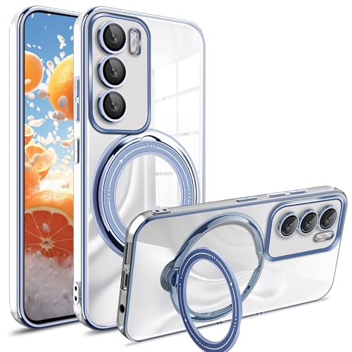 Ysnzaq Transparente Schutzhülle für Oppo Reno12 17 cm (6,7 Zoll), mit drehbarem Ringständer, weiches TPU, schmale Passform, stoßfest, mit Kameralinsenschutz, für Oppo Reno12 LD, Blau von Ysnzaq