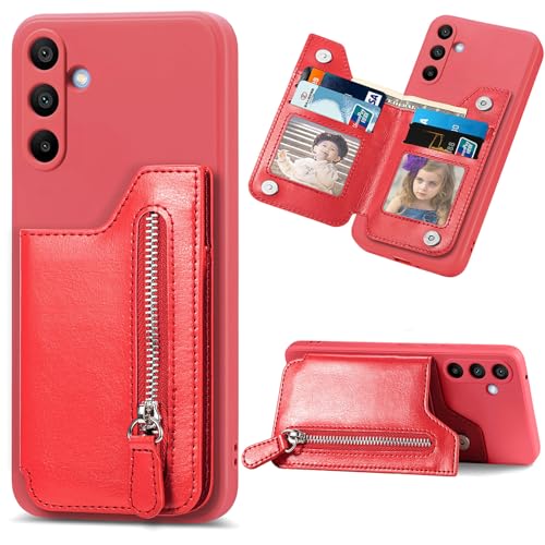 Ysnzaq Zipper Brieftasche Hülle für Samsung Galaxy S24 FE 6.7" (Not S24), Premium PU Leder Weiche TPU Schutzhülle mit [Kartenfach] [Standfunktion] Stoßfest Hülle für Samsung Galaxy S24 FE.SDD Red von Ysnzaq