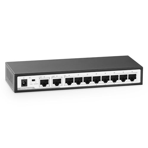 YuLinca 10 Port Gigabit Ethernet Switch, 8 x 100/1000Mbps Ports, 2 Gigabit Uplink, Unterstützung Vlan, Metall Lüfterlos Unmanaged Plug and Play von YuLinca