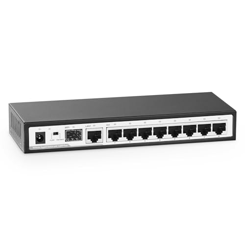 YuLinca 10 Port Gigabit Ethernet Switch, 8 x 100/1000Mbps Ports, 1 Gigabit Uplink, 1 Gigabit SFP, Unterstützung Vlan, Metall Lüfterlos Unmanaged Plug and Play von YuLinca