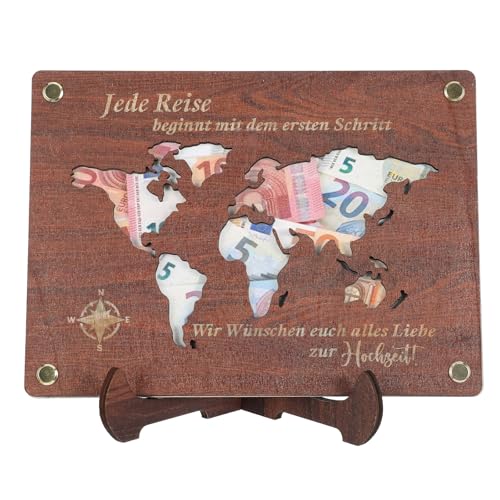 Yuanchu Hochzeit Geldgeschenk, Hochzeitsgeschenke Holzhalterung Wunscherfüller Geldgeschenke Geburtstag Woodland Mail Weltkarte Reisekasse Urlaubskasse Deko(Weltkarte) von Yuanchu