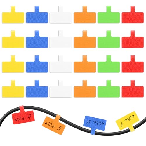24 Stück Wiederverwendbare Kabelbeschriftung,Farbig Kabeletiketten,Vielseitige Kabelmarkierungen,4 × 2 cm Schreibfläche Kabel Etiketten, Kabelbeschriftung Clip für Kabelmanagement und Identifikation von YueJieSelected