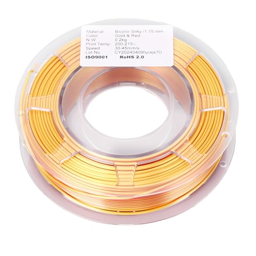 Yuecoom 1,75 mm Druckfilament, 3D-Druckerfilament, PLA-Filament, Bündel goldrotes zweifarbiges Coextrusionsfilament 3D-Druck-Verbrauchsmaterial 200 g 30–45 mm/s von Yuecoom