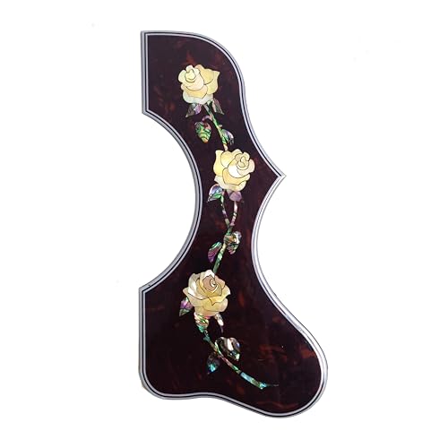 Abalone Shell Intarsien Akustikgitarre Pickguard für Gibson J200, SJ200 oder 40-43 Zoll Akustikgitarren, handgefertigte Krone und gelbe Rosen-Designs, einfache Klebemontage (Yellow Rose) von Yuemiya