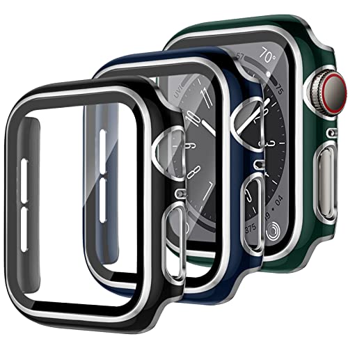 3 Stück Schutzhülle für Apple Watch SE Series 6 5 4 40mm 44mm,iWatch Hülle mit Displayschutz aus Gehärtetem Glas Harte PC Hülle für Apple Watch Series 8 Series 7 41mm 45mm von YuiYuKa