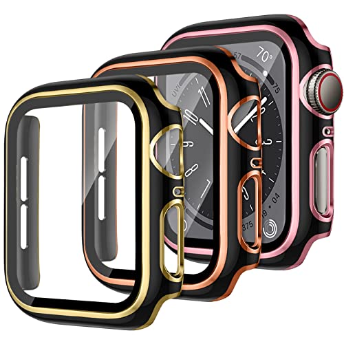 3 Stück Schutzhülle für Apple Watch SE Series 6 5 4 40mm 44mm,iWatch Hülle mit Displayschutz aus Gehärtetem Glas Harte PC Hülle für Apple Watch Series 8 Series 7 41mm 45mm von YuiYuKa