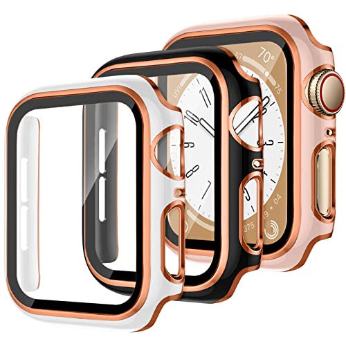 YuiYuKa 3 Stück Schutzhülle für Apple Watch SE Series 6 5 4 40mm 44mm,iWatch Hülle mit Displayschutz aus Gehärtetem Glas Harte PC Hülle für Apple Watch Series 8 Series 7 41mm 45mm von YuiYuKa