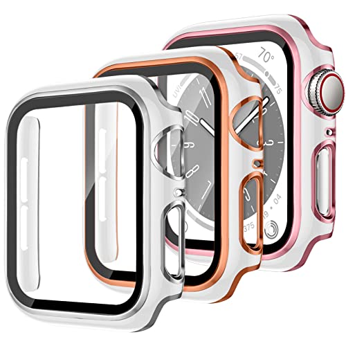 3 Stück Schutzhülle für Apple Watch SE Series 6 5 4 40mm 44mm,iWatch Hülle mit Displayschutz aus Gehärtetem Glas Harte PC Hülle für Apple Watch Series 8 Series 7 41mm 45mm von YuiYuKa