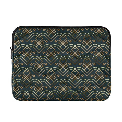 Laptop-Hülle aus Polyester, 33-35,6 cm, mit Reißverschluss, ethnisch, modisch, goldfarben, schwarz, Reise-Laptop-Tasche, Handtasche für Männer und Frauen von Yuiboo