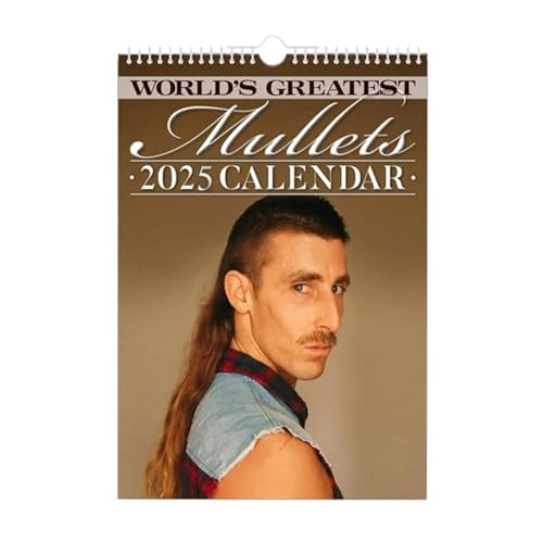 2025 World's Greatest Mullets Kalender, Monatsplaner - Tagesansicht-Planer-Organizer,Lustiger Vokuhila Friseurkalender,12 Monats Meeräschen Kalender Zum Planen Und Organisieren,29x18x0.5cm von Yulokdwi