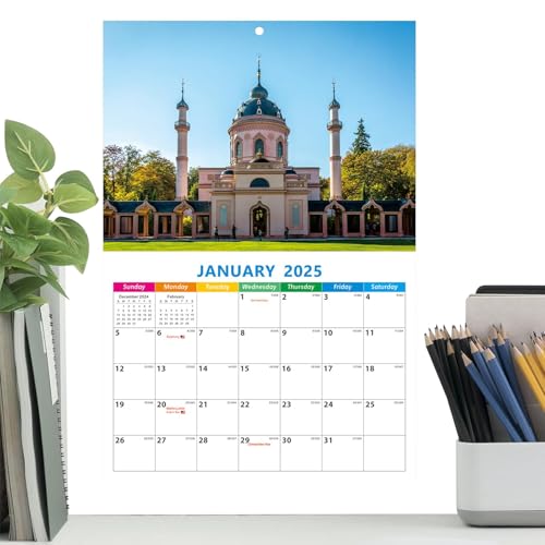 Yulokdwi Kalender 2025,Kalender 2025,Architektur-Monatswandkalender - Monatskalender 2025, 12 Monate, berühmte Gebäude, Wandkalender für Zuhause, Schule von Yulokdwi