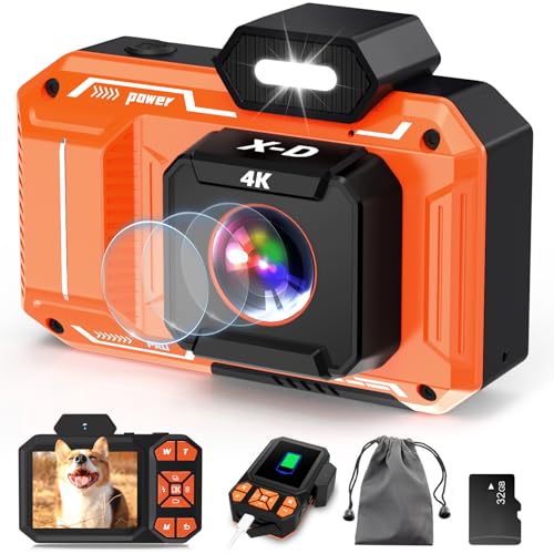 Digitalkamera, 4K 48MP HD AutoFocus Fotoapparat kamera fotokamera mit 32G SD Karte Digital Cameras Kompaktkamera für Kinder Teenager Anfänger - Orange von YunLone