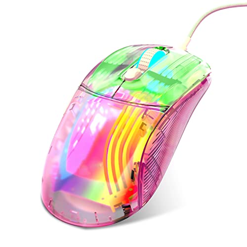 Yunseity Kabelgebundene Transparente Maus, 12800 DPI USB-kabelgebundene Gaming-Maus, 7-Tasten-Makro Programmierbar, 13 RGB-Beleuchtungsmodi, für Windows, OSX, Linux von Yunseity