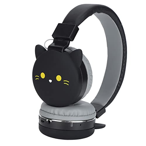 Yunseity Kinder-Kopfhörer mit Mikrofon, Faltbarer Kopfhörer mit Niedlicher Tierform, Kabelloses/Kabelgebundenes Bluetooth-Kinder-Kinder-Headset, TF-Unterstützung, FM-Radio,(Kleine Schwarze Katze) von Yunseity