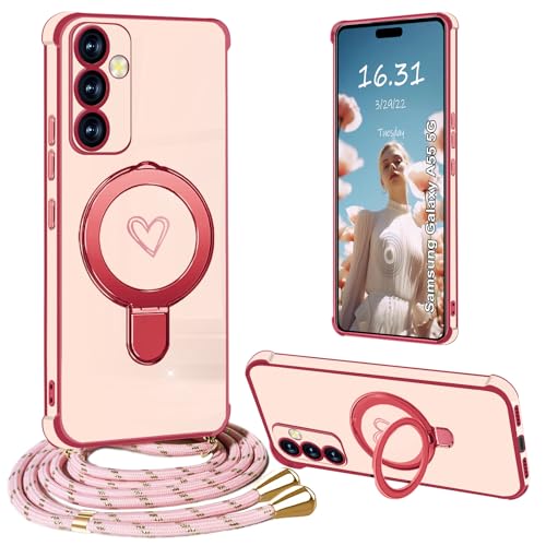 Yutwo Handykette Samsung Galaxy A55 5G Hülle mit Band, Handyhülle für Samsung Galaxy A55 5G mit Band Hülle Ständer mit Love Herz Schutzhülle für Samsung Galaxy A55 5G mit Band, Schwarz von Yutwo