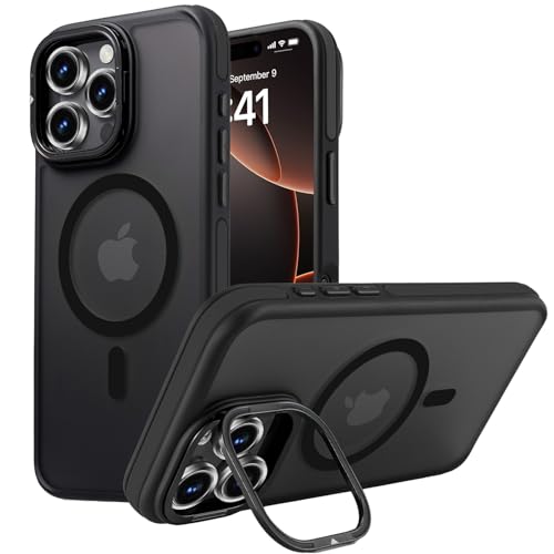 Yzoiko Magnetische Schutzhülle für iPhone 16 Pro Max [3 m Schutz in Militärqualität], integrierter Kameraständer, kompatibel mit MagSafe, stoßfest, dünn, 17,5 cm, schwarzer Bumper-Ständer von Yzoiko