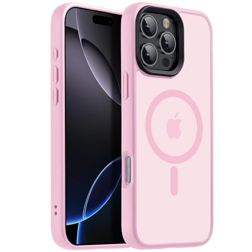 Yzoiko Starke magnetische Schutzhülle für iPhone 16 Pro, 3 m, Falltest getestet und kompatibel mit MagSafe, durchscheinend, Anti-Fingerabdruck, stoßfest, 16,3 cm, Barbie Pink von Yzoiko