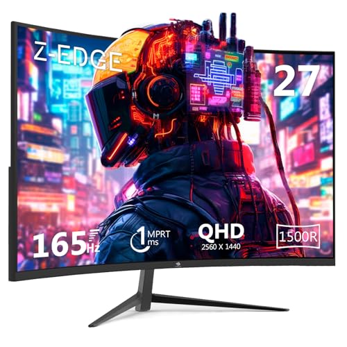 Z-Edge 27 Zoll QHD Curved Gaming Monitor 165Hz(DP) 144Hz(HDMI) 1ms 2K 2560x1440 16:9 LED Bildschirm, Rahmenlos, FreeSync, VESA Kompatibel - Schwarz von Z Z-Edge