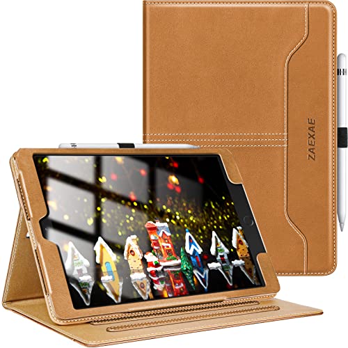 ZAEXAE Hülle für iPad 10,2 Zoll (9./8./7. Generation, 2021/2020/2019), Premium Leder Case Cover Geschäftshülle mit Pencil Halter, Ständer Stoßfeste Tablet Schutzhülle, Auto Schlafen/Wachen, Braun von ZAEXAE