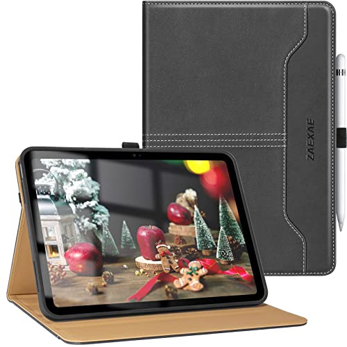 ZAEXAE Hülle für iPad 10. Generation 2022, iPad 10 Hülle 10,9 Zoll Modell A2696 A2757 A2777, PU Leder Folio Case Stoßfest mit Tasche und Auto Wake/Sleep Funktion, Multi-Winkel Ständer, Schwarz von ZAEXAE