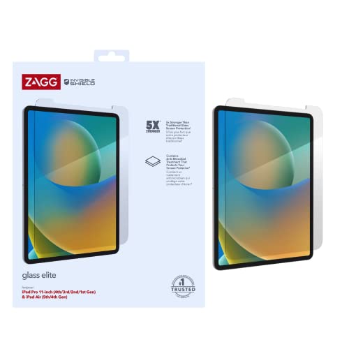 ZAGG InvisibleShield Glass Elite Displayschutzfolie kompatibel mit iPad Pro 11 Zoll (2022, Gen 3,2,1) & iPad Air (Gen 5/4), stoßfest, wischfest, kratzfest, extreme Stöße (transparent) von ZAGG