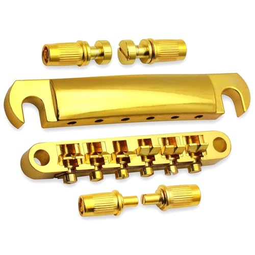 Gitarrenbrücke 1 Set Mit 6 Saiten, Gitarrensteg Und Saitenhalter Mit Pfosten Für LP-E-Gitarre, Gitarrenzubehör, Gitarrenkorpus(Gold) von ZALHIN